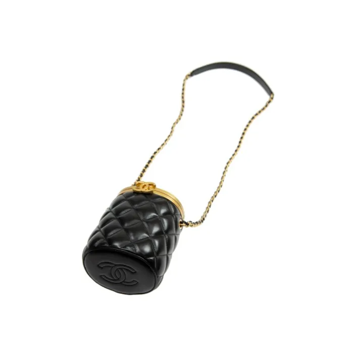 CHANEL Sheepskin Bucket Bag Crossbody Bag Women's Black-3