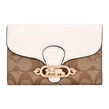 COACH Leather Coin Purse Clutch Regular Women's Khaki White