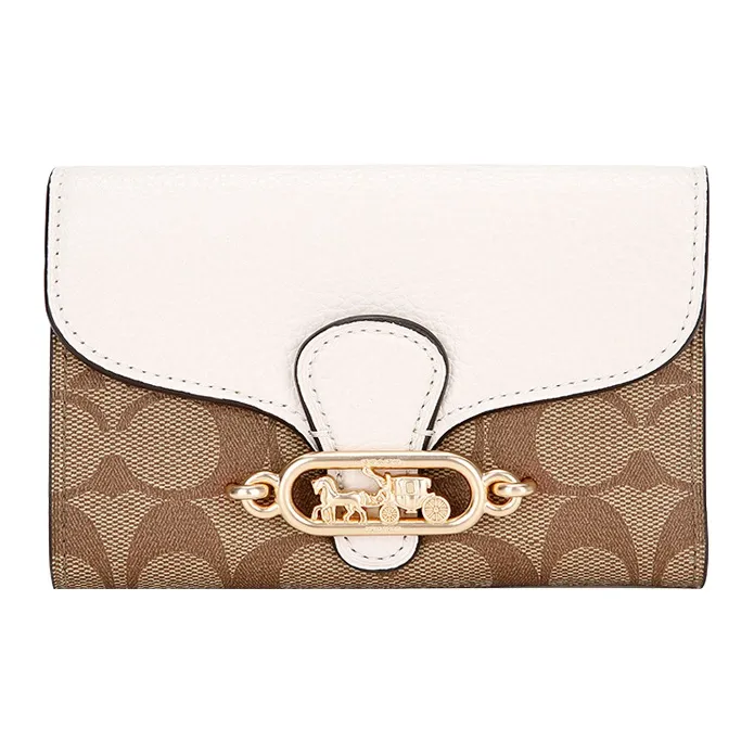 COACH Leather Coin Purse Clutch Regular Women's Khaki White-0