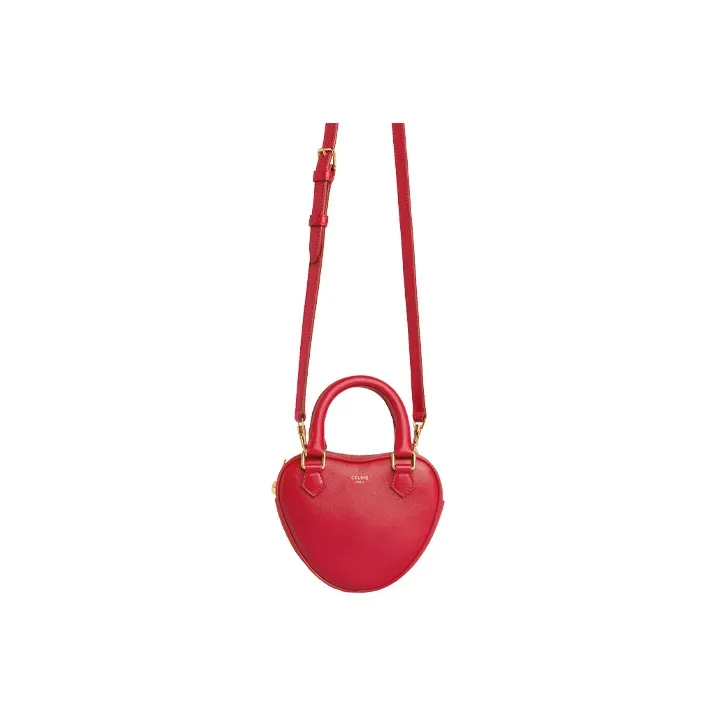 CELINE Smooth Cow Leather Clutch Shoulder Bag Crossbody Bag Handbag Medium Size Women's Red-1