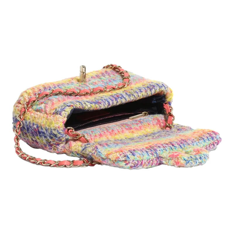 CHANEL Knitted Fabric Flap Bag, Shoulder Bag, Crossbody Bag Trumpets Women's Rainbow-2