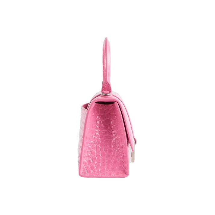 Balenciaga Hourglass Crocodile-Embossed Calfskin Hourglass Bag Crossbody One Shoulder Handbag Mini Women's Pink-1