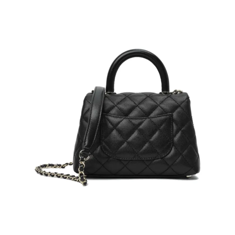 CHANEL Coco Handle Grain Embossed Cow Leather Handbag, Shoulder Bag Mini Women's Black-3