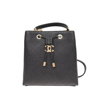 CHANEL Calfskin Bucket Bags Shoulder Bag Crossbody Bag Small Size Women's Black