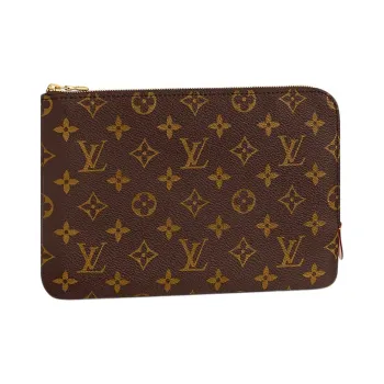 LOUIS VUITTON Coated Canvas With Leather Handbag Clutch Small Size Women's Brown