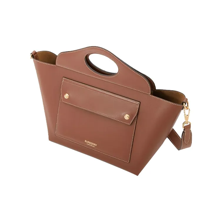 Burberry Pocket Bag Soft Leather Tote Bag Shopping Bag Handbag Mini Women's Tan-1