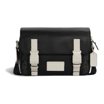 COACH Track Canvas Messenger Bag Shoulder Bag Crossbody Bag Large Size Men's Black & White