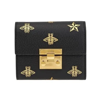 GUCCI Padlock Leather Wallets With Money Clip Women's Black