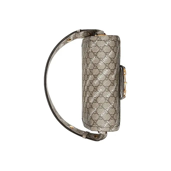 GUCCI Paris House Collaboration Horsebit 1955 Leather Saddle Bag, Shoulder Bag, Crossbody Bag Trumpets Unisex Ebony-4