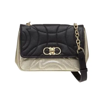FERRAGAMO GANCINI Quilting Cow Leather Flap Bag, Shoulder Bag, Crossbody Bag Women's Gold