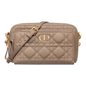 DIOR Caro Calfskin Patchwork Leather Clutch Shoulder Crossbody Bag Women's Taupe