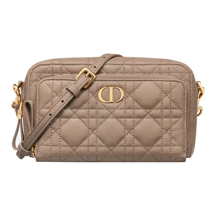 DIOR Caro Calfskin Patchwork Leather Clutch Shoulder Crossbody Bag Women's Taupe-0