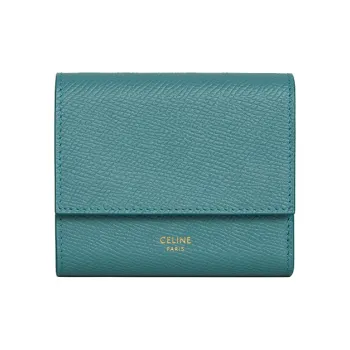 CELINE Smooth Cow Leather Card Holder Trumpets Women's Blue Green