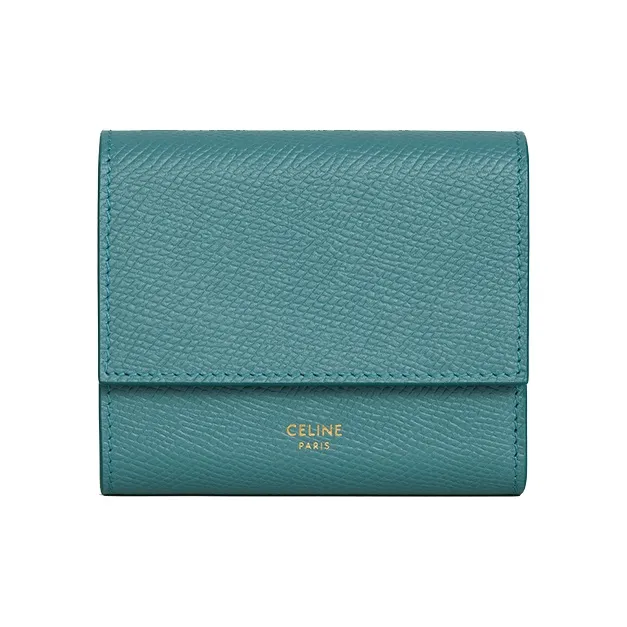 CELINE Smooth Cow Leather Card Holder Trumpets Women's Blue Green-0