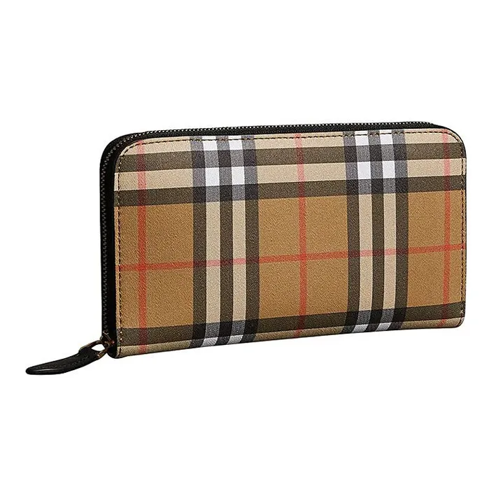 Burberry Vintage Leather Card Holder Wallet Women's Khaki-1