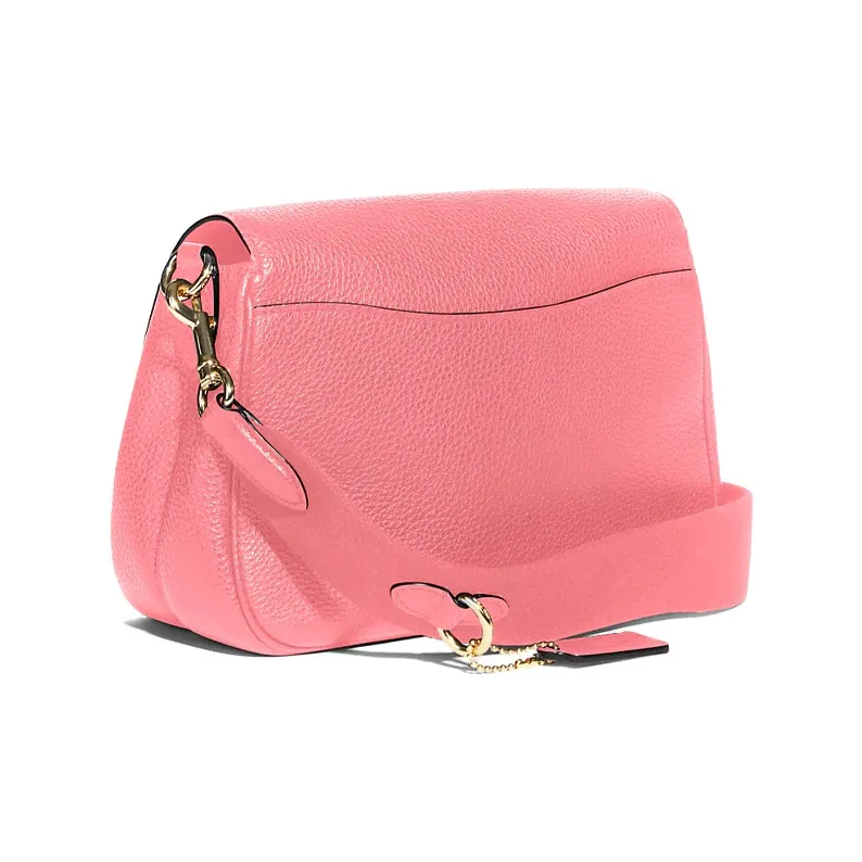 COACH Lucy Pebbled Leather Shoulder Bag Crossbody Bag Medium Size Women's Toffee Pink & Gold Zip Closure-1