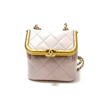 CHANEL Sheepskin With Gold Handbag Box Bag Small Size Women's Taro Purple