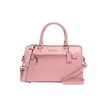 COACH Rowan Cross Stitch Leather Boston Bag Handbag Shoulder Bag Crossbody Bag Large Size Women's Nude Pink