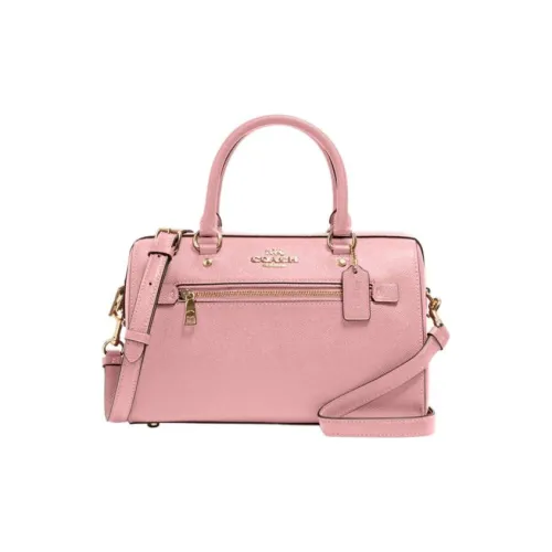 COACH Rowan Cross Stitch Leather Boston Bag Handbag Shoulder Bag Crossbody Bag Large Size Women's Nude Pink