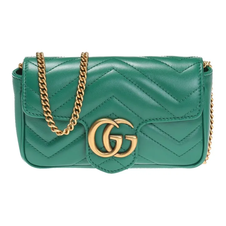 GUCCI GG Marmont Quilted Leather Crossbody Bag, Shoulder Bag Women's Green-0