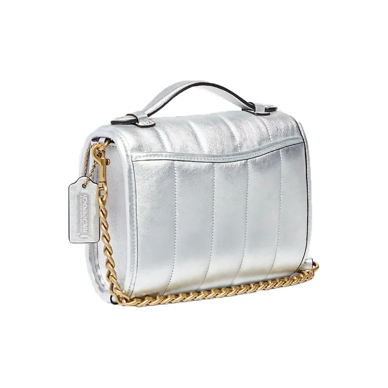 COACH Kip Soft Cow Leather Portable Chain Crossbody Bag Small Size Women's Metal Silver-1