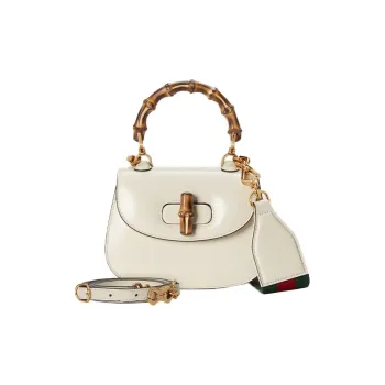 GUCCI Bamboo 1947 Leather Bamboo Bag One Shoulder Handbag Mini Women's White