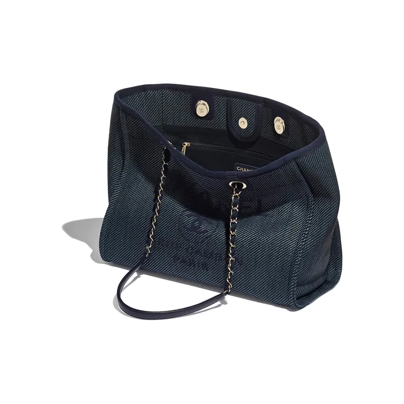 CHANEL Fabric Handbag Women's Marine Blue-2