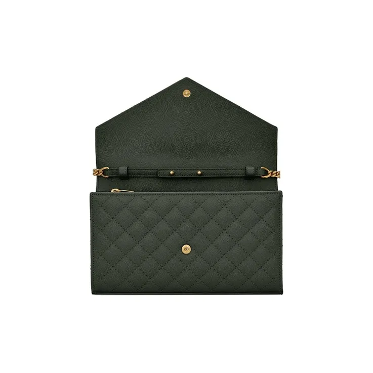 SAINT LAURENT Quilted Leather One Shoulder Handbag, Crossbody Bag Women's Dark Green-5