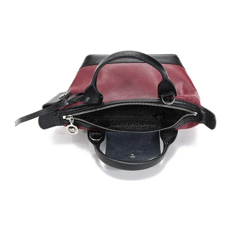 LONGCHAMP Le Pliage Cuir Leather Dumpling Bag Portable Crossbody Bag Shoulder Bag Mini Women's Dark Red Black-5