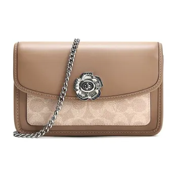 COACH Parker Canvas With Leather Chain Bag Crossbody Bag Shoulder Bag Women's Taupe Multicolor