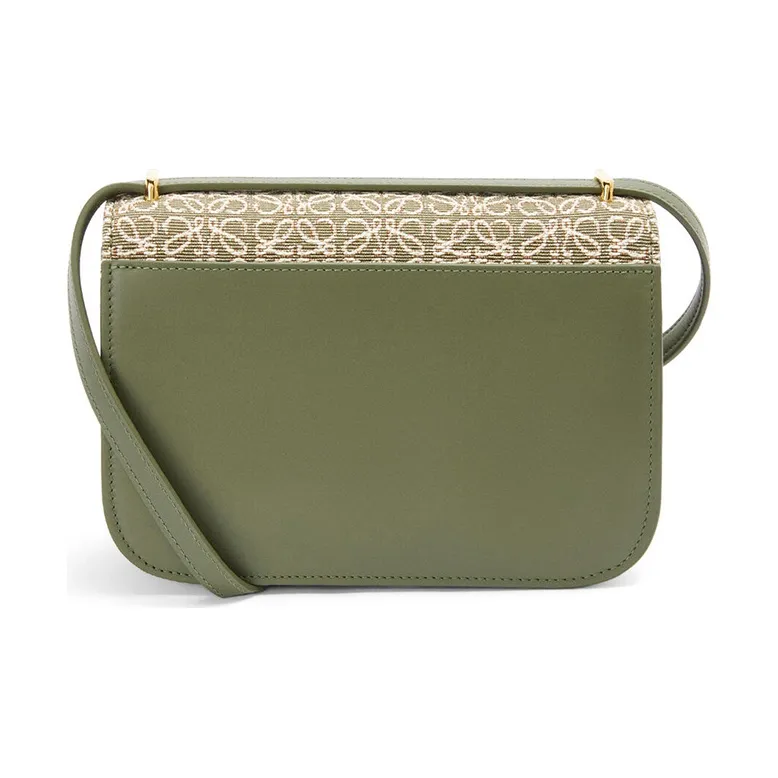 LOEWE Goya Jacquard Fabric With Calfskin One Shoulder Handbag Crossbody Bag Small Size Women's Green/Avocado Green-2