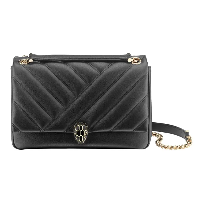 BVLGARI Serpenti Cabochon Cow Leather Shoulder Bag Women's Black-0