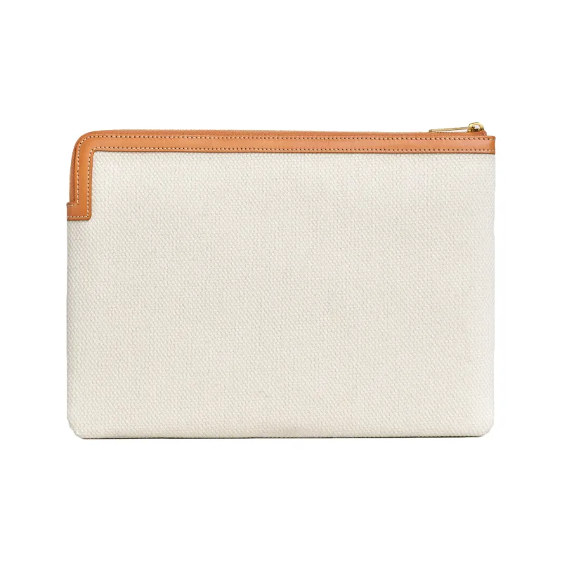 CELINE Calfskin With Cotton Clutch Small Size Women's White-1