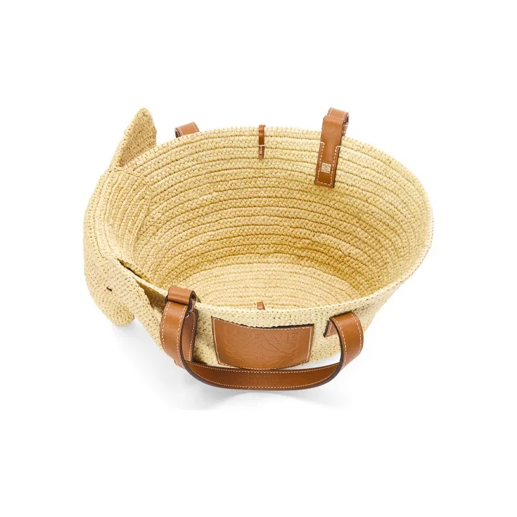 LOEWE Elephant Basket Bag In Raffia And Calfskin Natural/Tan-2