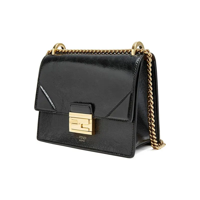 FENDI Kan U Sheepskin Small Square Bag Shoulder Bag Crossbody Bag Small Size Women's Black-1