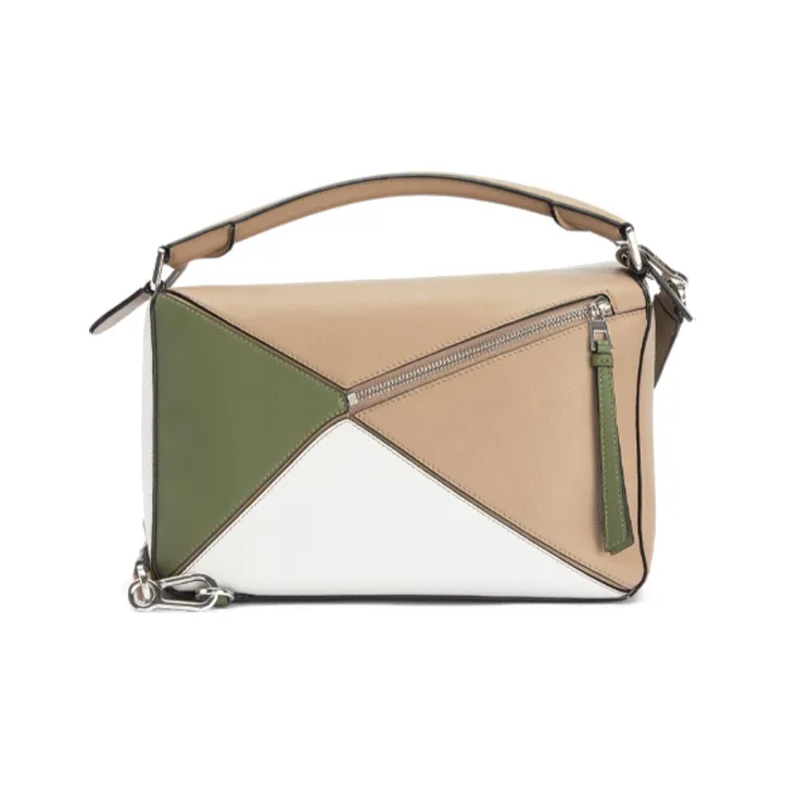 LOEWE Puzzle Cow Leather Geometric Bag Handbag Shoulder Bag Crossbody Bag Women's White/Camel/Jasper-2