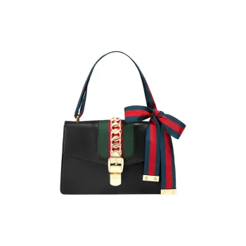 GUCCI Sylvie Leather Handbag, Crossbody Bag, Shoulder Bag Trumpets Women's Black