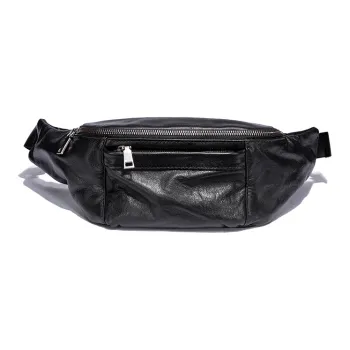 Ace Paul Genuine Leather Top Grain Cow Leather Crossbody Bags Fanny Pack Sling Bags Medium Size Unisex Black