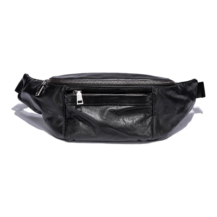 Ace Paul Genuine Leather Top Grain Cow Leather Crossbody Bags Fanny Pack Sling Bags Medium Size Unisex Black-0