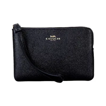 COACH Corner Zip Cow Leather Wallet Clutch Wrist Bag Mini Women's Black