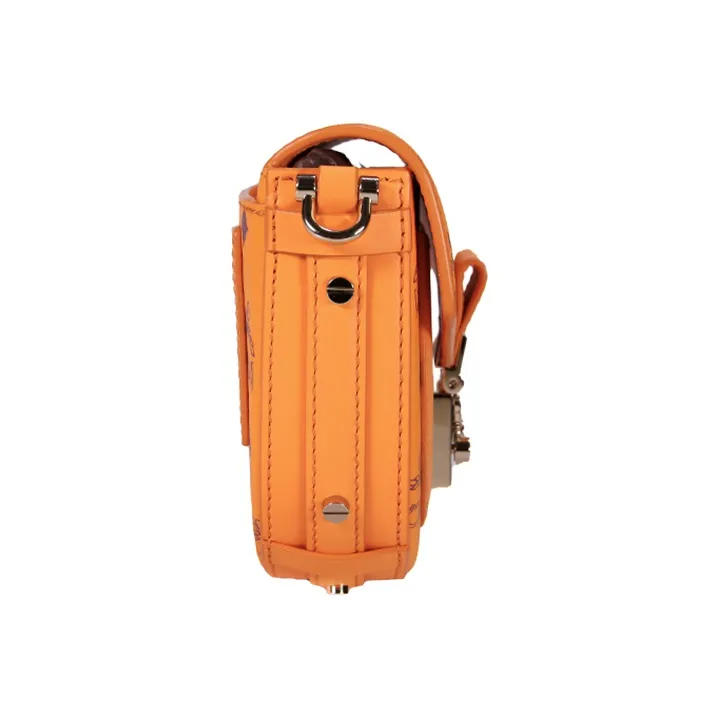 MCM Patricia Visetos Leather Shoulder Bag, Saddle Bag, Crossbody Bag Regular Women's Bright Orange-3