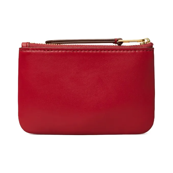 TORY BURCH Leather Key Ring Card Pouch Women's Hazelnuts & Brown & Red-2