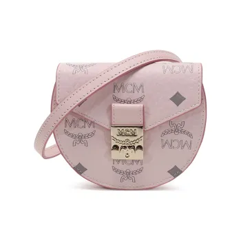 MCM Patricia Visetos Leather Saddle Bag, Shoulder Bag, Crossbody Bag, Coin Purse Small Size Women's Pink