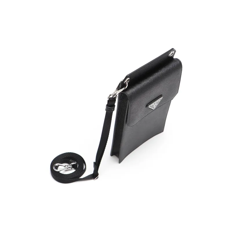 PRADA Saffiano Leather Coin Purses Camera Bags One Shoulder Crossbody Cell Phone Pouch Unisex Black-3