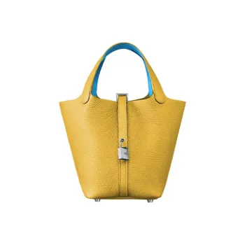 HERMES Picotin Taurillon Clemence Leather Basket Bag Bucket Bag Handbag Women's Amber/Celeste Amber Yellow/Sky Blue