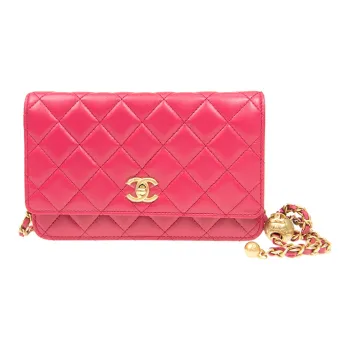 CHANEL WOC Sheepskin Crossbody Bag Shoulder Bag Wallet On Chain Women's Vibrant Pink