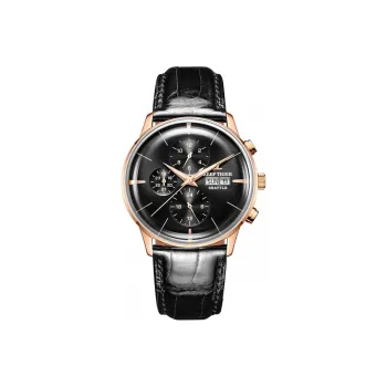 REEF TIGER Seattle Collection Mechanical Movement Genuine Leather Strap Watch Men's Watches Black Dial