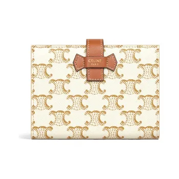 CELINE Sheepskin Decorative Ribbon Wallet Medium Size Women's White/Tawny