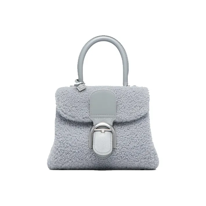 Delvau Brillant Soft Wool Patchwork Calfskin Shoulder Bag Crossbody Bag Handbag Mini Women's Ice Gray-0