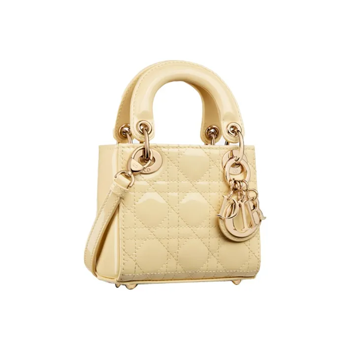 DIOR Lady Dior Patent Leather Cowhide Dior Bag Shoulder Bag Crossbody Bag Handbag Extra Mini Women's Light Yellow-1